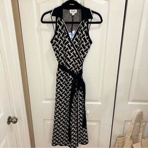 DVF for Target Black Tan White Wrap Dress L NWT